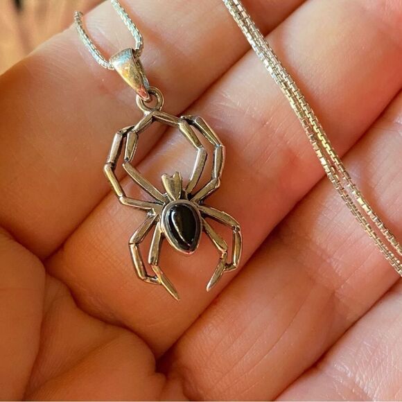Onyx Spider Necklace-Sterling Silver Chain - Picture 4 of 5